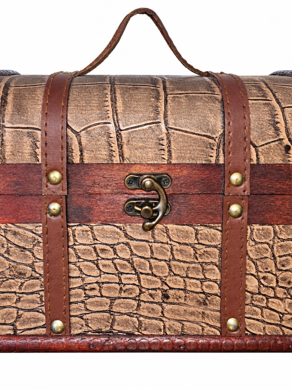 Brown Croc-Texture Leather Travel Chest Bag